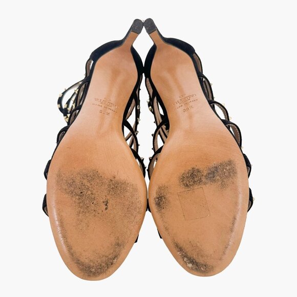 Valentino Garavani Studded Caged Sandals EU 39.5 US 9.5 Black High Heel Rockstud - Picture 3 of 13